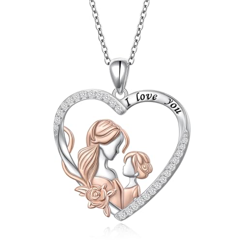 Flyow Mutter Tochter Halskette 925 Sterling Silber Herz Anhänger für Mama Tochter Muttertag Kette Schmuck Geschenke für Frauen von Flyow
