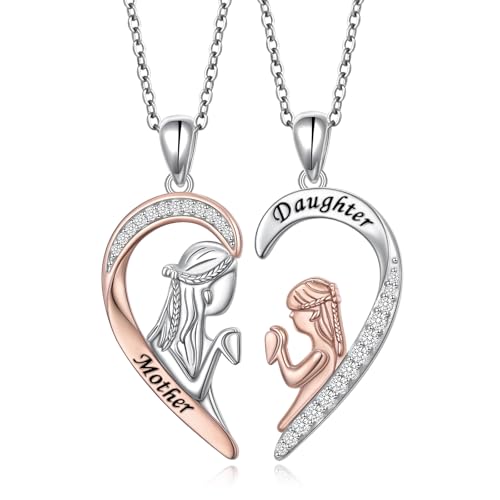 Flyow Mutter & Tochter Halskette Set - 925 Sterling Silber Doppelanhänger Zwillingskette für Mama und Mädchen Geschenk für Mama von Flyow
