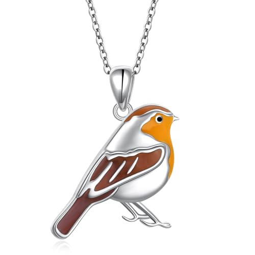 Flyow Rotkehlchen Halskette 925 Sterling Silber Niedliche Tier Robin Vogel Anhänger Rotkehlchen Kette Schmuck Geschenke für Frauen Vogel Liebhaber von Flyow