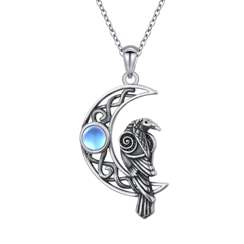 Flyow S925 Sterling Silber Mond Rabe Anhänger Halskette Ich liebe dich zum Mond und zurück Halskette Crow Schmuck Geschenk für Frauen von Flyow