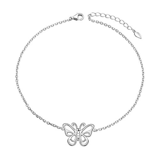 Flyow S925 Sterling Silber Niedlichen Tier Schmetterling Charme Fußkettchen für Damen Frauen Mädchen, Einstellbarer 9"+1" Fußkettenschmuck (Schmetterling) von Flyow