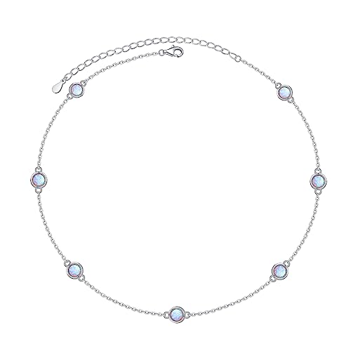 Flyow S925 Sterling Silber Opal Halskette Kurze zierliche Anhänger Halskette Schmuck für Frauen Mädchen von Flyow