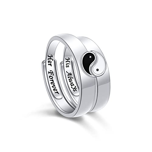 Flyow S925 Sterling Silber Paar Ringe Set Adjustable Matching Yin Yang Tai Chi Ringe Verlobung Versprechen Jahrestag Geburtstag Schmuck Geschenk für Ehefrau Ehemann Freund Freundin von Flyow