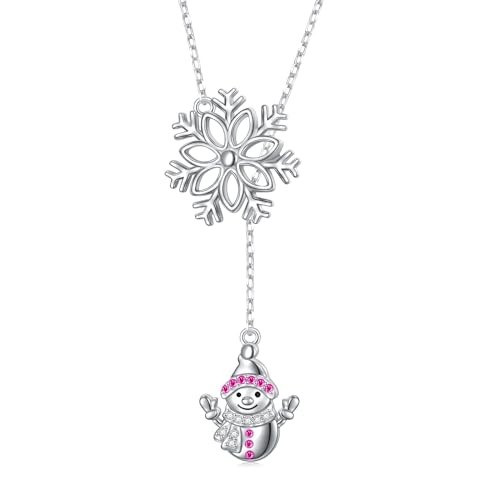 Schneemann Schneeflocke Weihnachts Halskette für Damen Sterling Silber Schneeflocke Schneemann Y Ketten - Winter Feiertags Weihnachten Kette Niedlicher Weihnachten Schmuck Geschenke von Flyow