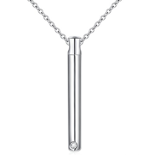 Flyow Verbrennung Schmuck 925 Sterling Silber Memorial Asche Andenken Zylinder Urne Halskette Personalisiert Anhänger Kette für Unisex (Bar) von Flyow