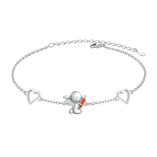 Flyow Verstellbares Hasenarmband für Damen Mutter Tochter Schwester 925 Sterling Silber Herz Armbänder Ostergeschenke für Hasenliebhaber von Flyow