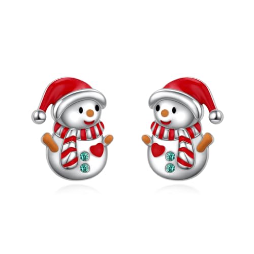 Flyow Weihnachts Schneemann Ohrstecker für Damen 925 Sterling Silber Niedliche Schneemann Weihnachts Ohrstecker - Winter Feiertags Xmas Ohrringe Süßes Weihnachten Schmuck Geschenke von Flyow