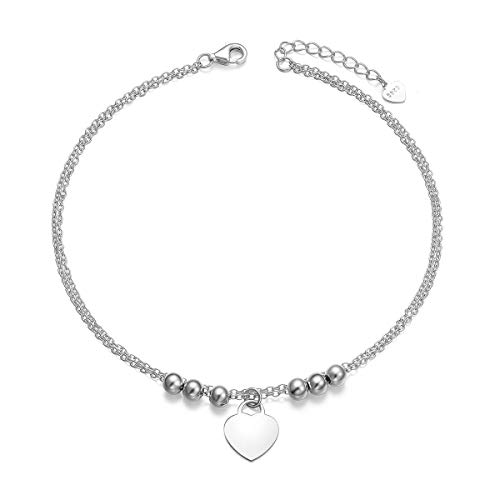 Flyow Fußkette 925 Sterling Silber Klassische Fußkettchen Verstellbar Charm Armkette für Damen Frauen (Ball und Herzen) von Flyow