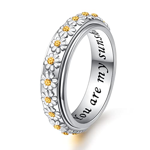 Gänseblümchen Angst Entlasten Spinner Ringe You Are My Sunshine Blume Fidget Ring Sterling Silber ADHS Stressabbau Ring für Damen Mädchen (49 (15.7)) von Flyow