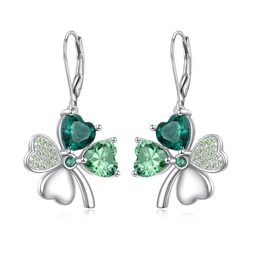 Glücksbringer-Ohrringe mit vierblättrigem Kleeblatt für Damen, S925 Sterlingsilber, Ostergeschenk zum St. Patrick's Day für Frauen und Töchter von Flyow