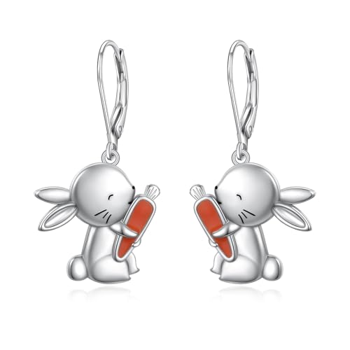 Hase Kaninchen Ohrringe für Damen Mädchen Ostern Tag Schmuck 925 Sterling Silber Lever-Back Baumelnder Tropfen Ohrringe Hase Geschenke für Ostern von Flyow