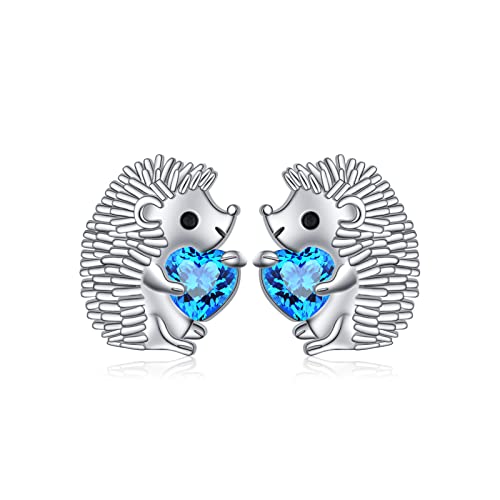 Igel Ohrstecker für Damen Mädchen 925 Sterling Silber Igel Schmuckset Süßes Tier Blaues Herz CZ Ohrring (Ohrstecker) von Flyow