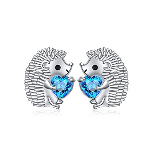 Flyow Igel Ohrstecker für Damen Mädchen 925 Sterling Silber Igel Schmuckset Süßes Tier Blaues Herz CZ Ohrring (Ohrstecker) von Flyow