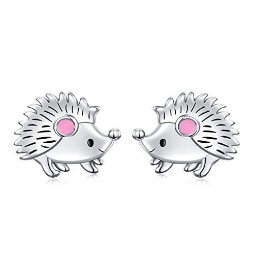 Igel Ohrstecker für Damen Mädchen Schöne Tier Rosa Ohrringe 925 Sterling Silber Schmuck Geschenke für Igel Liebhaber Hypoallergen von Flyow