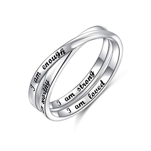 I am Enough Ring 925 Sterling Silber Inspirierender Ring for für Damen Mädchen Bester Geburtstag Weihnachtsgeschenke (54 (17.3)) von Flyow