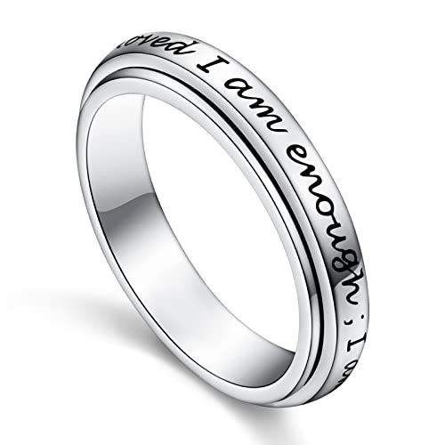 I am Enough Spinner Ring 925 Sterling Silber Fidget Ring für Angst Stressabbau Langeweile ADHS Autismus Ringe (54 (17.3)) von Flyow