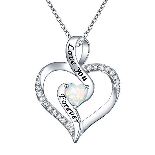 Ich Liebe Dich Erstellte Opal Halskette 925 Sterling Silber Herz Ketten Schmuck für Damen Frauen Mädchen Weihnachtsgeschenke (Love you Forever) von Flyow