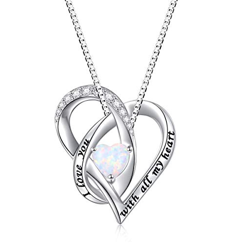 Ich Liebe Dich Erstellte Opal Halskette 925 Sterling Silber Herz Ketten für Damen Frauen Mädchen Weihnachtsgeschenke (I love you with all my heart) von Flyow