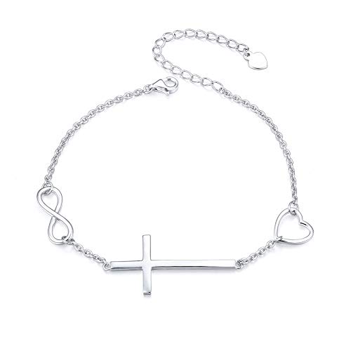 Inspiration Herz Armband Kreuz Armbänder für Mädchen Damen 925 Sterling Silber Infinity Glaube Hoffnung Liebe Religiöse Klassische Armkette, Einstellbare Kette 7 + 2 Zoll (Glaube Hoffnung Liebe) von Flyow