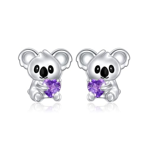 Koala Ohrstecker 925 Sterling Silber Tier Ohrringe Süße Koala Hält Herz Violetter Zirkonia Ohrstecker Koala Bär Schmuck Geschenke für Mädchen Damen von Flyow