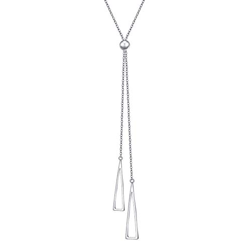 Lange Kette Schmuck S925 Sterling Silber Lariat Halsketten Verstellbar Y Halskette mit Anhänger für Damen Frauen Mädchen Weihnachtsgeschenke (Dreieck) von Flyow