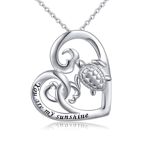 Langlebigkeit und Gesundheitsgeschenke 925 Sterling Silber Tier Schmuck Schildkröte Herz Halskette für Damen Teen Girls 18 Zoll Kette (Schildkröte) von Flyow