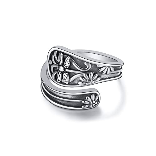 Sterling Silber Libelle Löffel Ring Frauen Vintage viktorianischen Stil Antike Daisy Blume Daumen Ringe Schmuck Geschenke für Mama Oma von Flyow