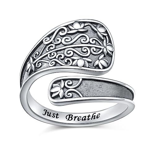 Löffel Ringe 925 Sterling Silber Gothic Einstellbarer Ring Atmen Lotus Blume Statement Ring Vintage viktorianische Schmuck Geschenk für Frauen von Flyow