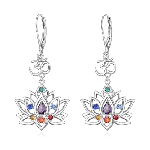 Flyow Lotus Chakra Ohrringe 925 Sterling Silber Om Ohm Symbol Tropfen Ohrringe Yoga Lotusblume Schmuck Geschenke für Damen von Flyow
