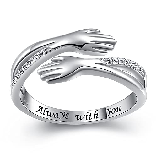 Mom Geschenke Hug Ringe 925 Sterling Silber Umarmung Hände CZ Open Ring Eingraviert Always With You Umarmen Versprechen Jahrestag Ring von Flyow