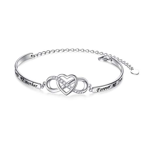 925 Sterling Silber Always My Mother, Forever My friend Inspirierend Verstellbar Unendlichkeit Armband Familie Schmuck für Damen Frauen Mutter Tochter (Mother Heart Infinity) von Flyow