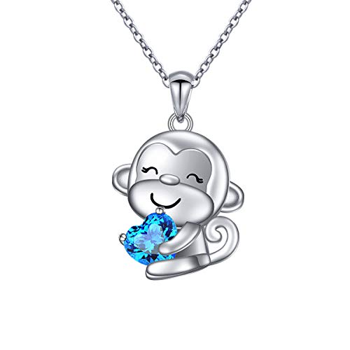 Affe Halskette für Damen Mädchen 925 Sterling Silber Affen Schmuckset Niedliches Tier mit Herz CZ Anhänger Geschenke für Affen Fans (Halskette) von Flyow