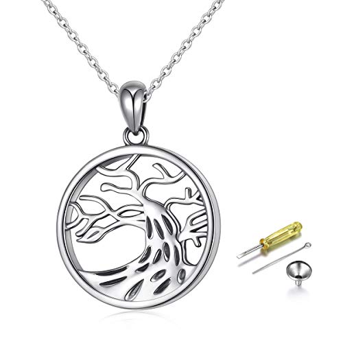 Flyow Oxidation Baum des Lebens Feuerbestattung Schmuck Urne Halsketten für Asche 925 Sterling Silber Memorial Andenken Anhänger, Einstellbare Silberkette 18 + 2 Zoll von Flyow