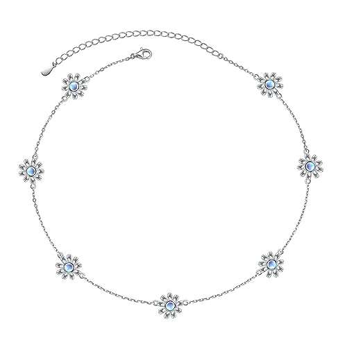 S925 Sterling Silber Gänseblümchen Blume Mondstein Halskette Kurze zierliche Anhänger Halskette Schmuck für Frauen Mädchen von Flyow