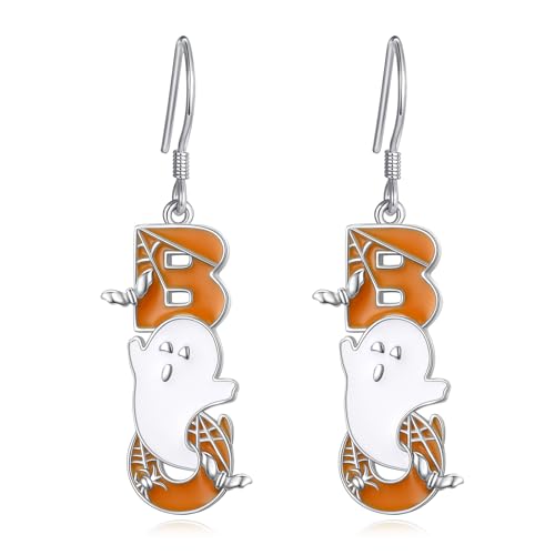 S925 Sterling Silber Ghost Boo Posts Ohrstecker Ohrringe für Frauen Vorder- und Rückseite Ohrstecker Jacken Halloween Ohrringe (Boo drop earrings) von Flyow