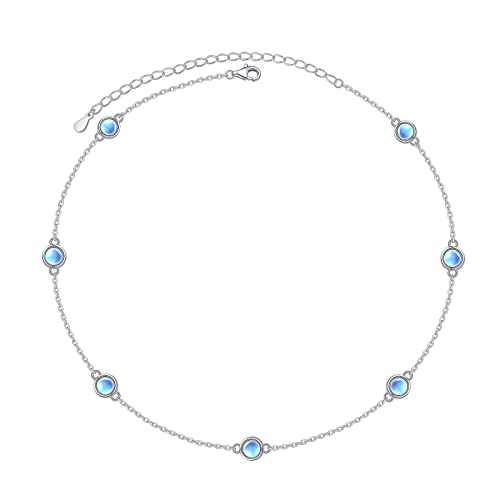 S925 Sterling Silber Mondstein Halskette Kurze zierliche Anhänger Halskette Schmuck für Frauen Mädchen von Flyow