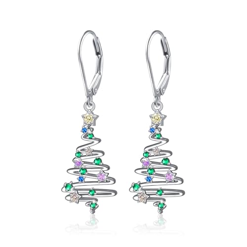 S925 Sterling Silber Weihnachtsbaum Baumelnde Leverback Ohrringe für Frauen Mädchen Schmuck Geschenk Hypoallergen Weihnachtsohrringe von Flyow