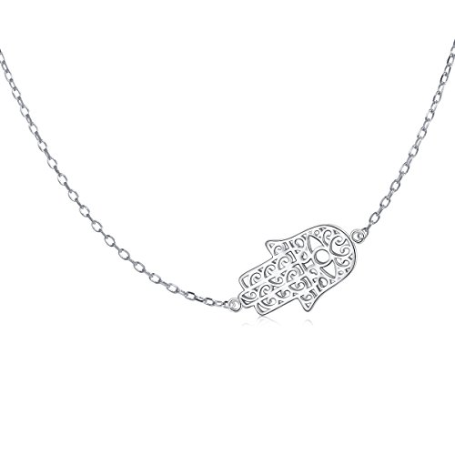 S925 silber Damen Choker Kette Kurze Halsketten für Frauen Mädchen, Böser Blick Hamsa Hand Anhänger mit Einstellkabel Kette (Hamsa Hand 14+4") von Flyow