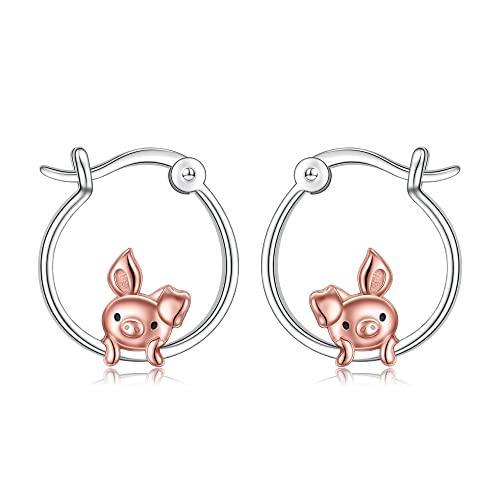 Schwein/Ohrringe Französische Bulldogge Sterling Silber Bulldogge/Schwein Hoop Earrings Geschenke (1.Schwein Ohrringe) von Flyow