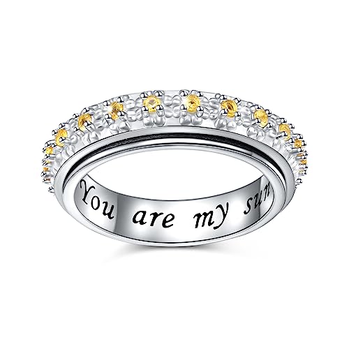 Sie sind mein Sonnenschein Sterling Silber Daisy Ringe für Frauen Mädchen Angst lindern ADHS Fidget Spinner Ring Größe 6 von Flyow