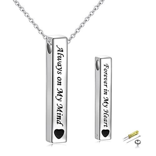 Urne Halsketten für Asche für Damen Frauen Mädchen Feuerbestattung Schmuck 925 Sterling Silber Ewigkeit Memorial für Immer in Meinem Herzen Asche Andenken Einstellbare Länge (Bar Style 2) von Flyow