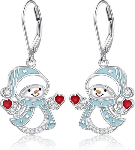 Weihnachts-Schneemann-Tropfenohrringe für Frauen, 925er Sterlingsilber, baumelnde Ohrringe, Weihnachtsschmuck Weihnachts-Schneemann-Tropfenohrringe für Frauen, 925er Sterlingsilber, baumelnde Ohrringe, Weihnachtsschmuck von Flyow