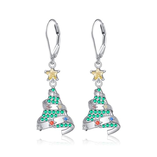 Weihnachtsbaum Ohrringe für Damen Sterling Silber Grüne Weihnachtsbaum Tropfen Ohrringe - Winter Feiertags Weihnachts Ohrringe Niedlicher Bunter Weihnachten Schmuck Geschenke von Flyow