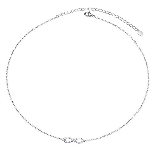 Zierliche Infinity Choker Halskette für Damen Teens Mädchen 925 Sterling Silber mit Verstellbarer Silberkette (Infinity) von Flyow