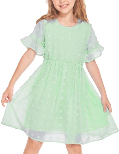 Flypigs Kleid Mädchen Casual Lose Niedlich Elegant Prinzessin Kleid für Mädchen Knielang Chiffon Dresses Sommerkleid Freizeitkleid Kinder Hellgrün 158/164 von Flypigs