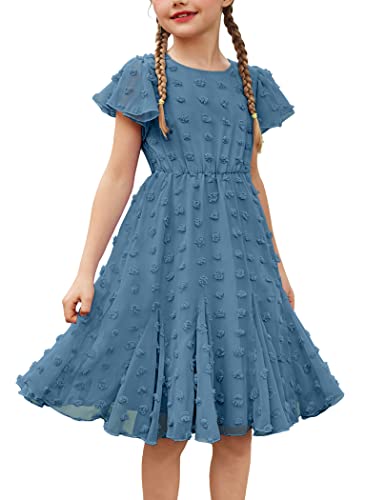 Flypigs Kleid Mädchen Casual Lose Niedlich Elegant Prinzessin Knielang Chiffon Sommerkleid Freizeitkleid Navy Blau 159/164 von Flypigs