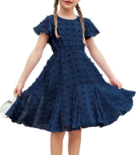 Flypigs Kleid Mädchen Elegent Niedlich Elegant Prinzessin Knielang Chiffon Dresses Sommerkleid Freizeitkleid Kinder Dunkelblau 150 von Flypigs