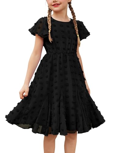 Flypigs Kleid Mädchen Elegent Niedlich Elegant Prinzessin Knielang Chiffon Dresses Sommerkleid Freizeitkleid Kinder Schwarz 159/164 von Flypigs