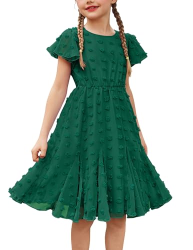Flypigs Kleider für Mädchen Casual Sommerkleid Freizeitkleid Prinzessin Chiffon Kleid Elegant Grün 116/122 von Flypigs