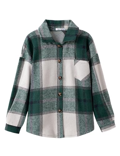 Flypigs Langärmelige Flanellhemden für Mädchen, Knopfleiste, kariert, Shacket Jacke, lässiger Kragen, Hemd, Blusen, Tops mit Tasche, Grün-weißes Plaid, 11-12 Jahre Flypigs Langärmelige Flanellhemden für Mädchen, Knopfleiste, kariert, Shacket Jacke, lässiger Kragen, Hemd, Blusen, Tops mit Tasche, Grün-weißes Plaid, 11-12 Jahre von Flypigs